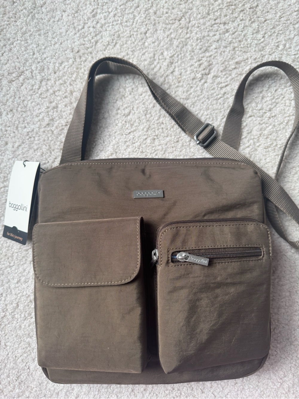 Baggallini Brown Nylon Crossbody Messenger Bag with Front Pockets